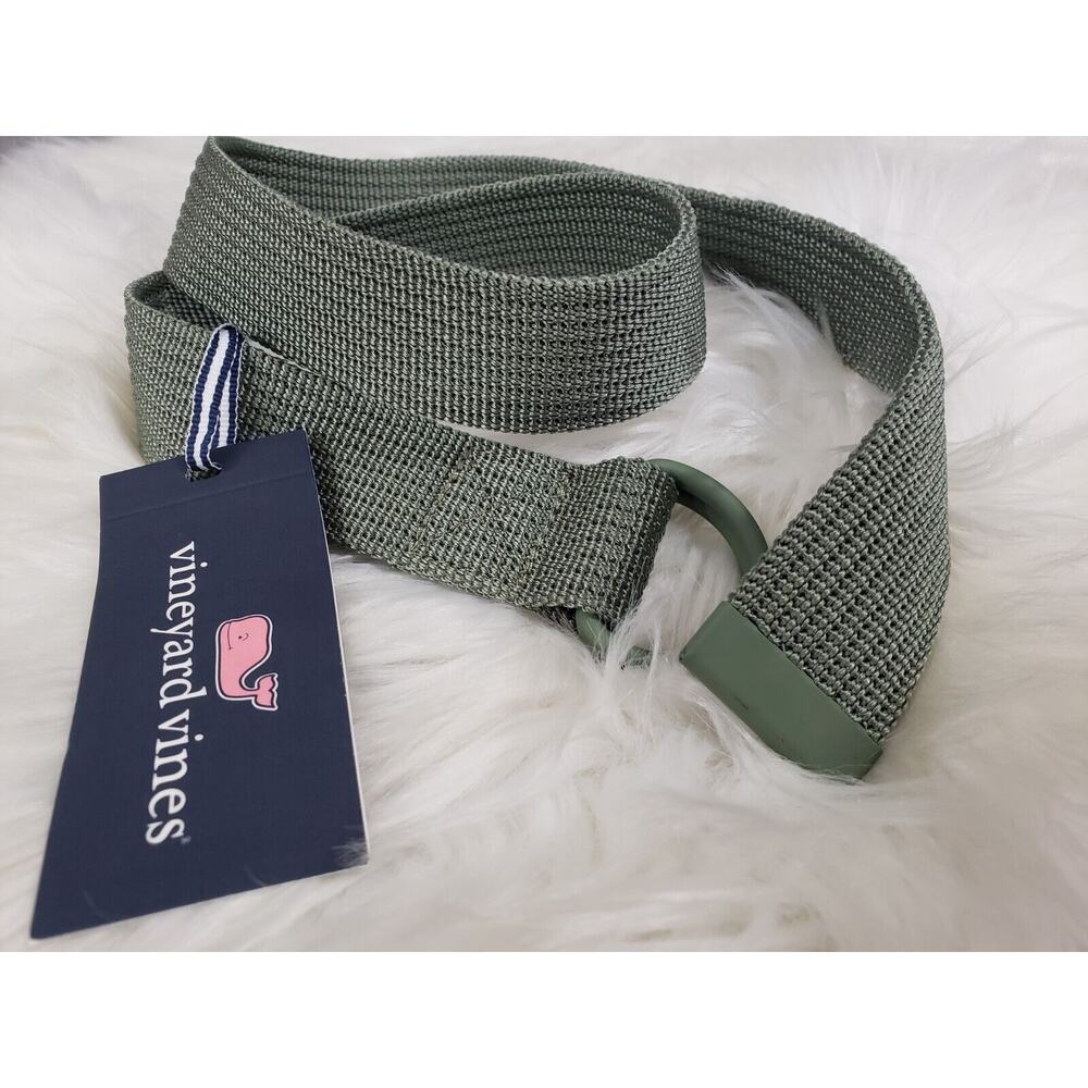 NWT Vineyard Vines MENS XS SOLID TEXTURE CANVAS D RING BELT Green Fall Golf Prep